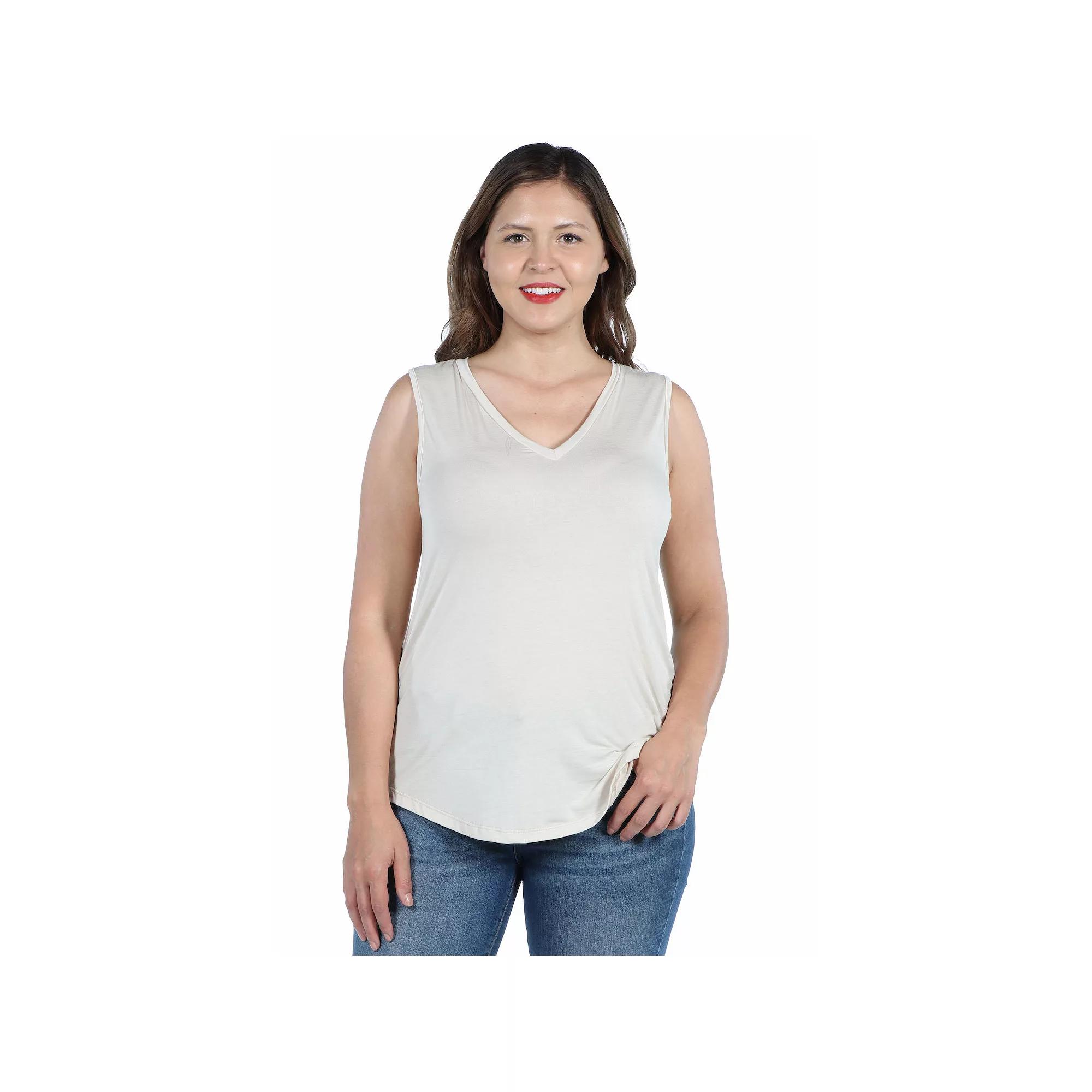 Plus Size 24Seven Comfort Apparel V-Neck Sleeveless Rounded Hemline Top, Womens Product Image