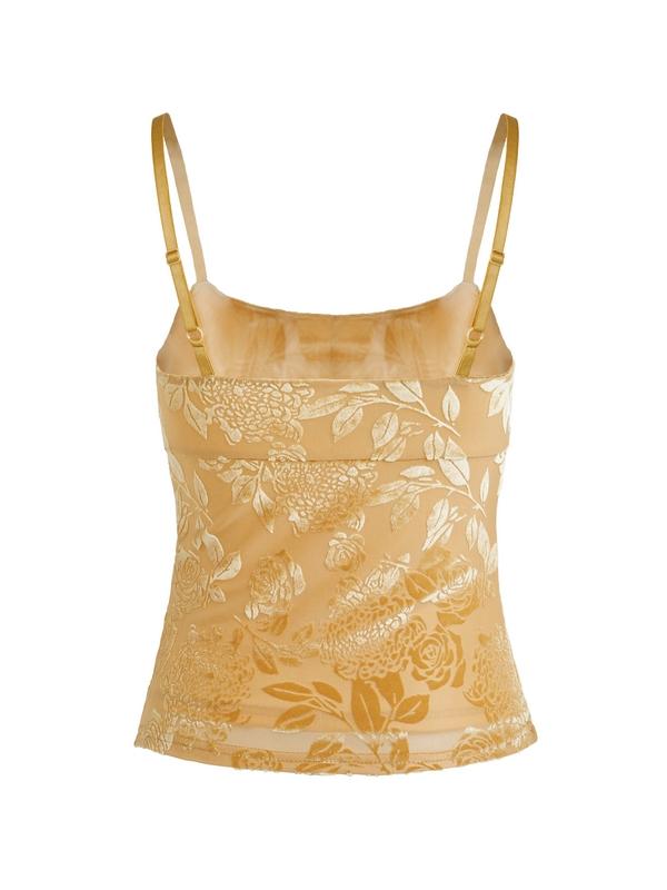 Velvet Floral Jacquard Bow Decor Cami Top Product Image