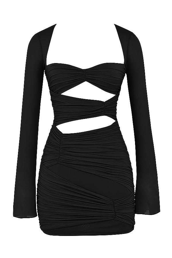 Camille  black real silk cutout mini dress Product Image