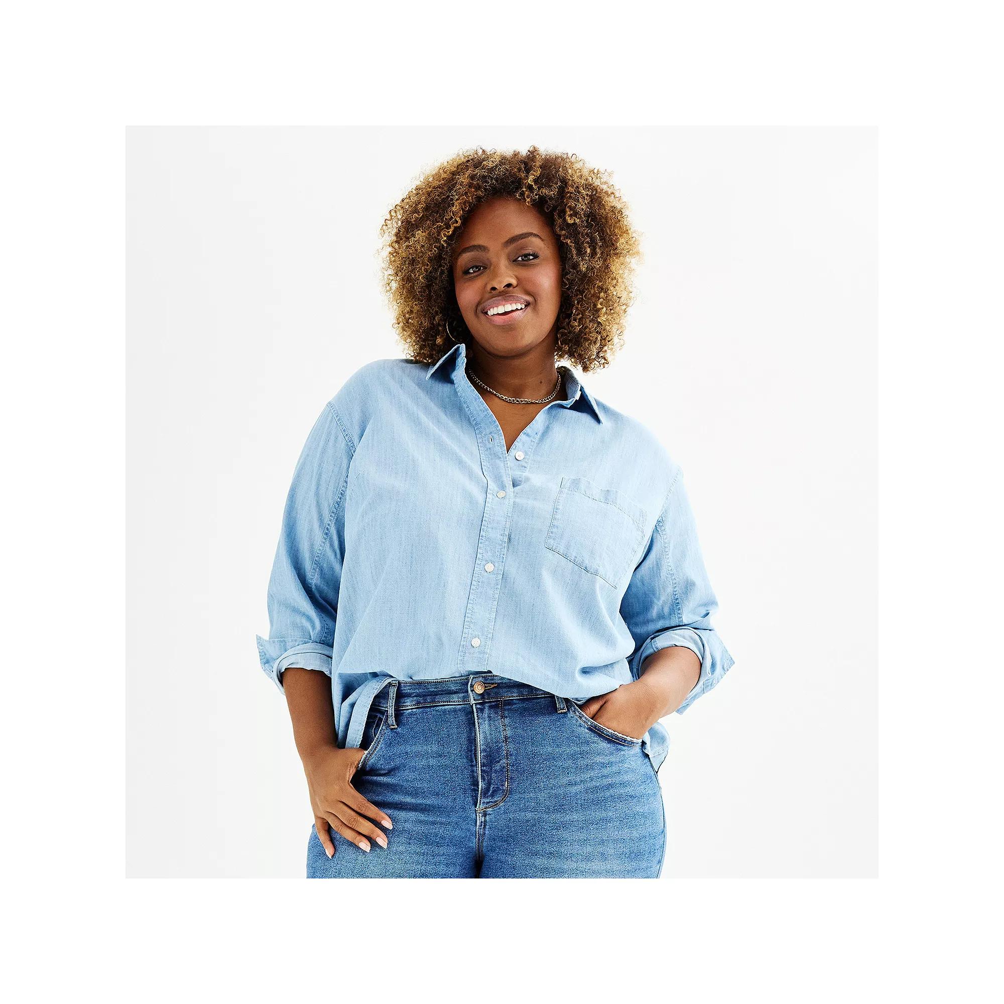Plus Size Sonoma Goods For Life Oversized Boyfriend Shirt, Womens Product Image