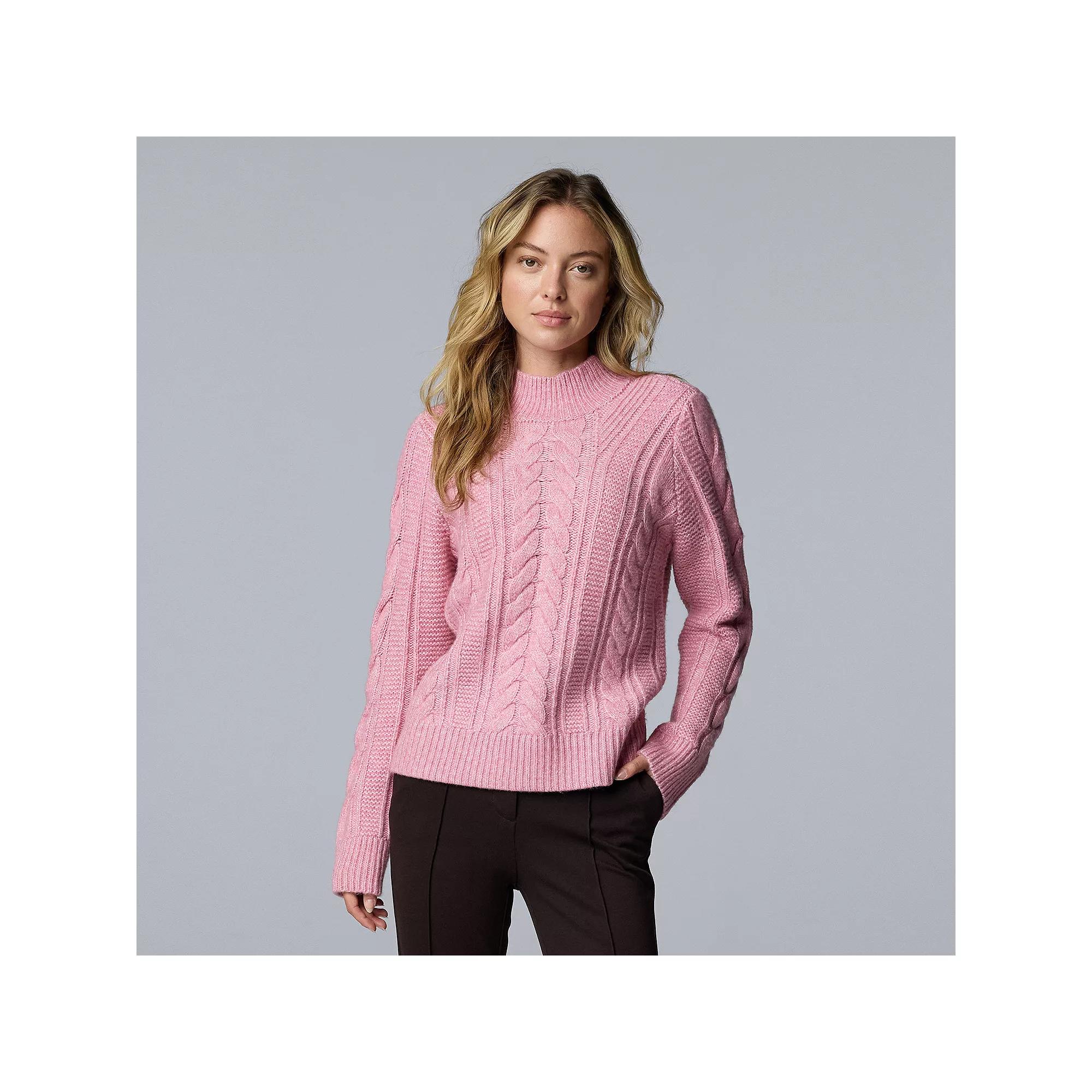 Women's Simply Vera Vera Wang Braided-Front Mockneck Sweater,  Product Image