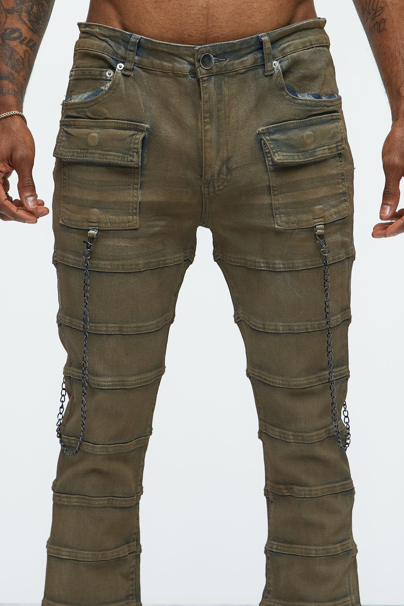 Stacked Slim Flare Paneled Chain Jeans - Vintage Wash Product Image