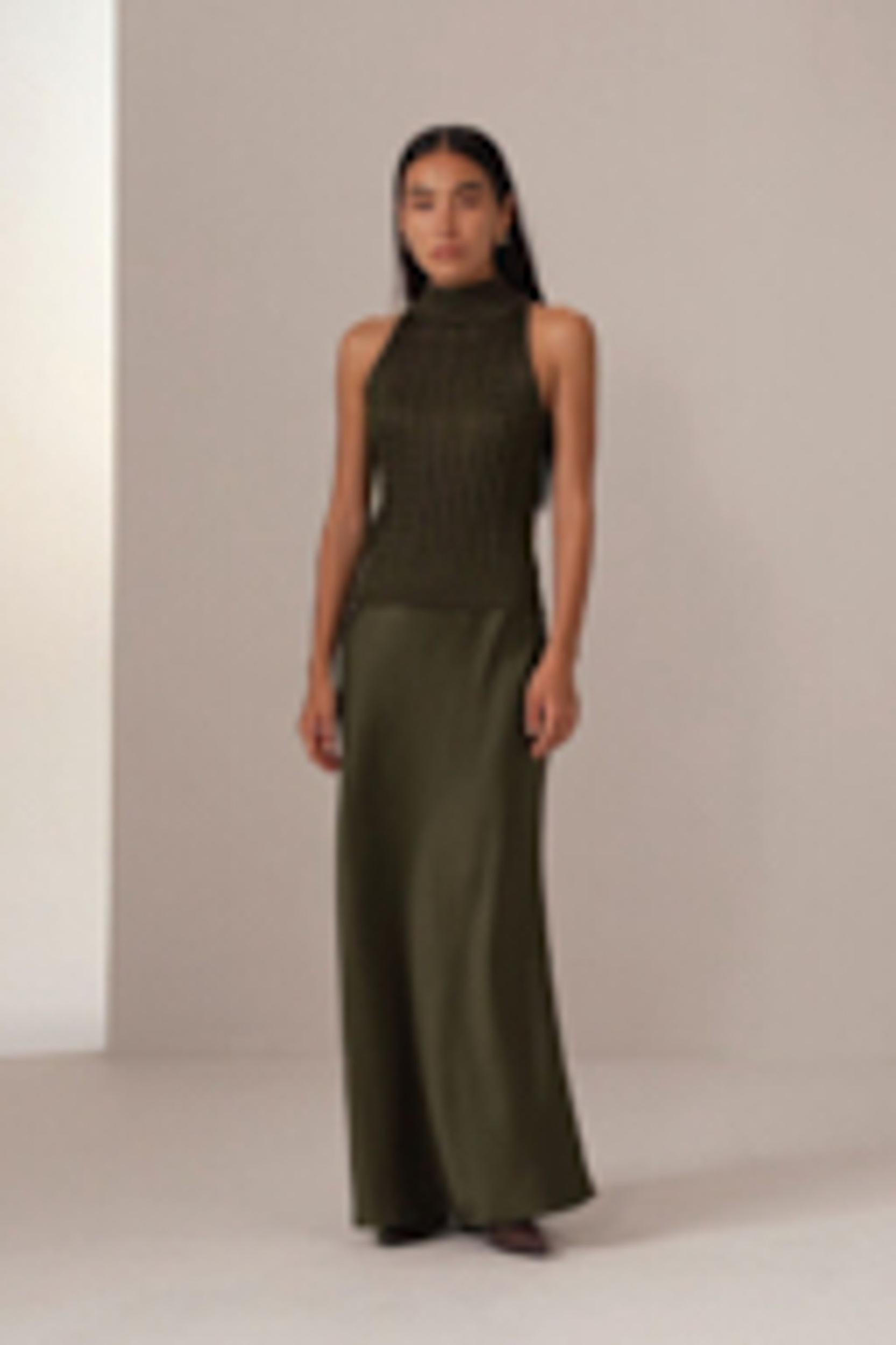 LILYSILK Womens Silk Maxi Skirt - Pine Pure Natural Silk - Luxurious Texture Straight-Cut Skirt Product Image