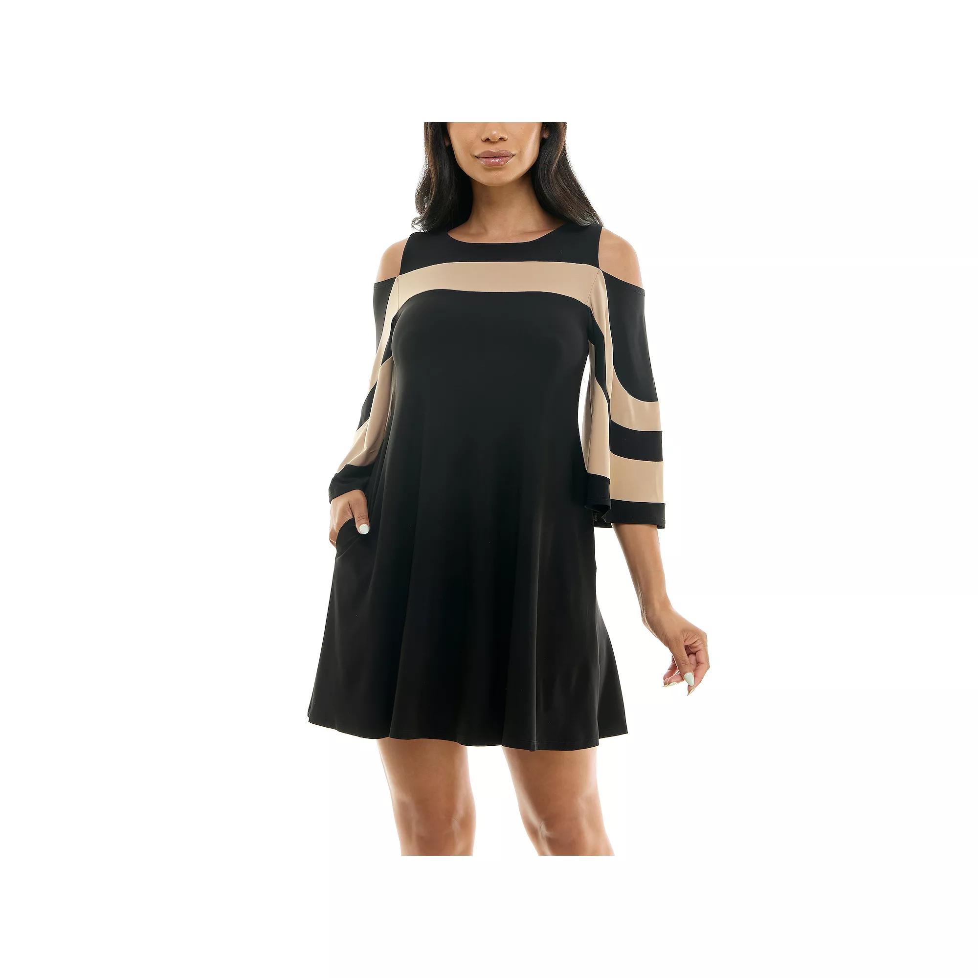 Women's Nina Leonard Draped Sleeve Cold-Shoulder Dress,  Product Image