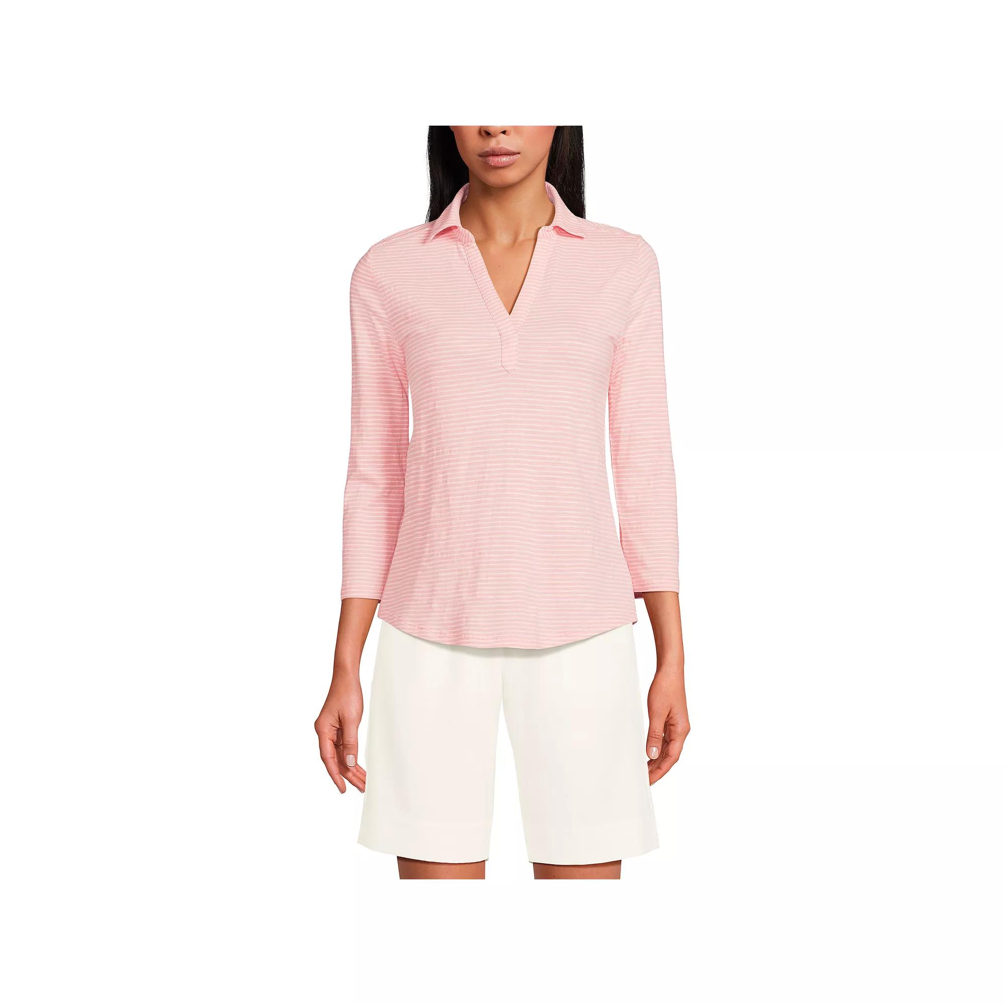 Women's Lands' End Slub Polo Top, Size: Medium, Ivory Product Image