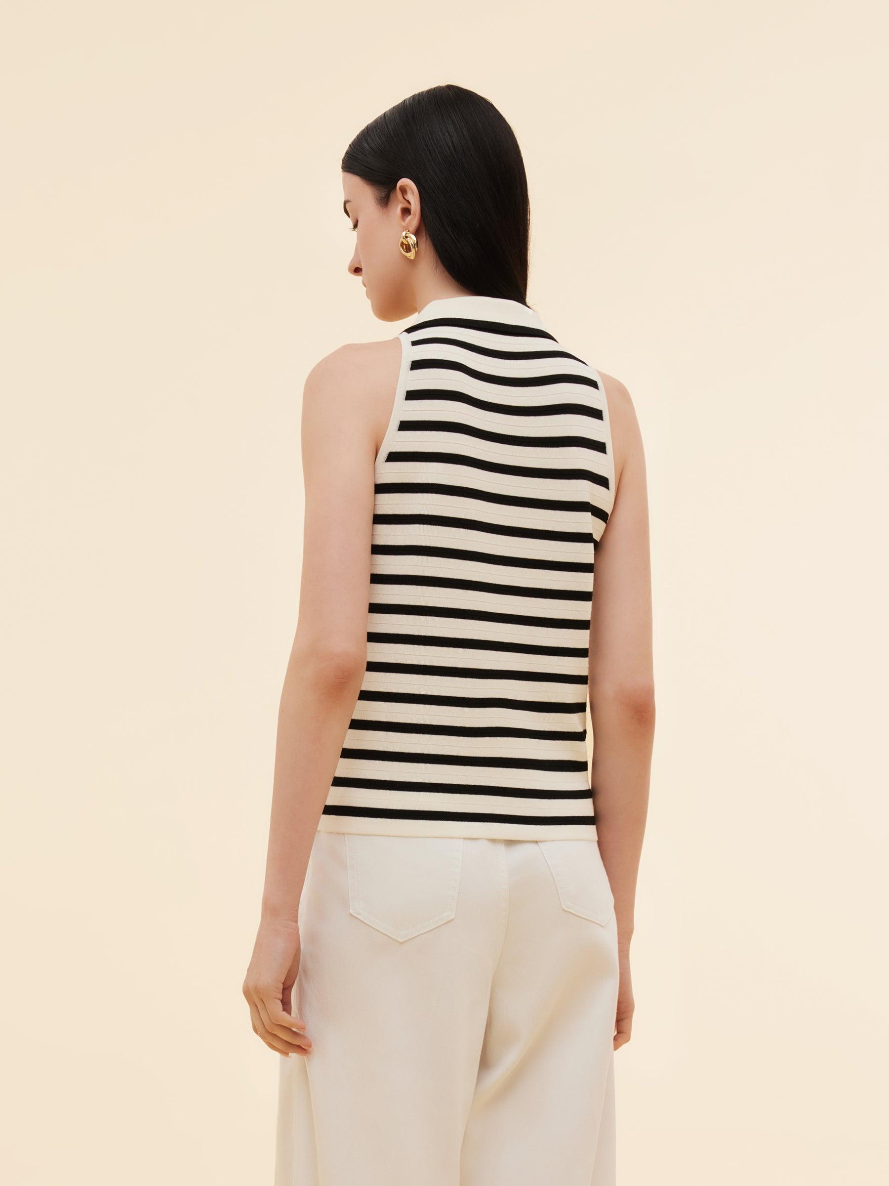 Tencel Blend Stripe Women Knit Tank Top Product Image
