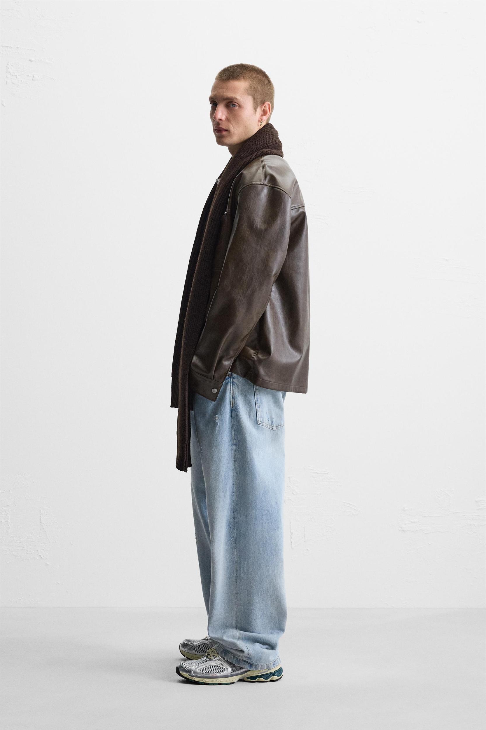 WASHED FAUX LEATHER OVERSHIRT Product Image