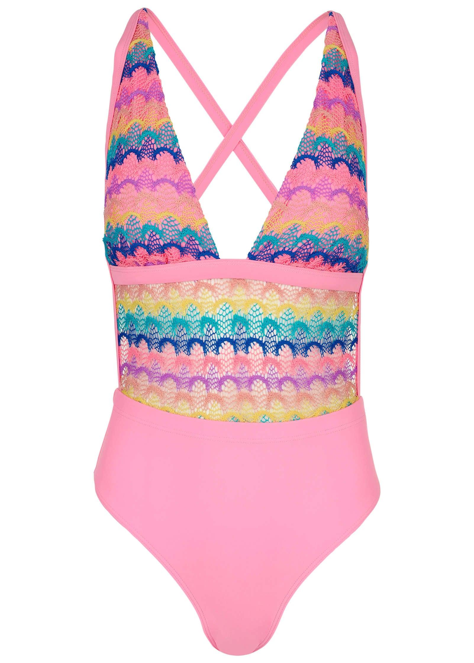 Crochet Open Back One-Piece - Pink Multi Product Image