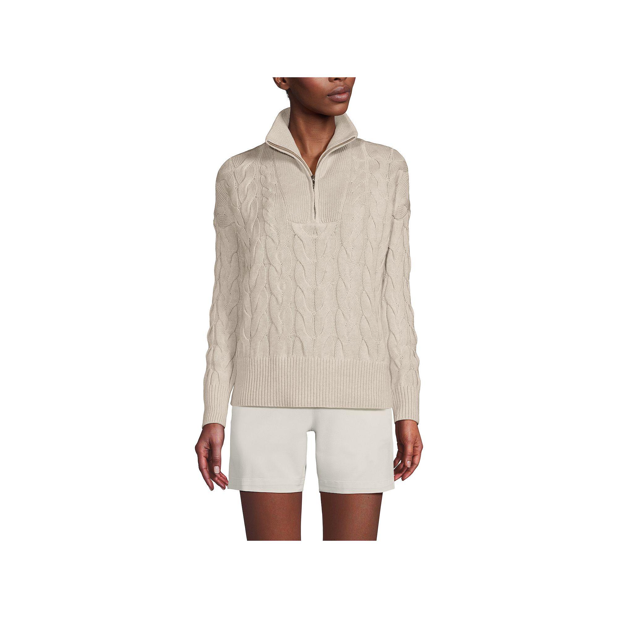 Women's Lands' End Drifter Cable Quarter Zip Sweater, Size: Small, Oatmeal Grey Product Image