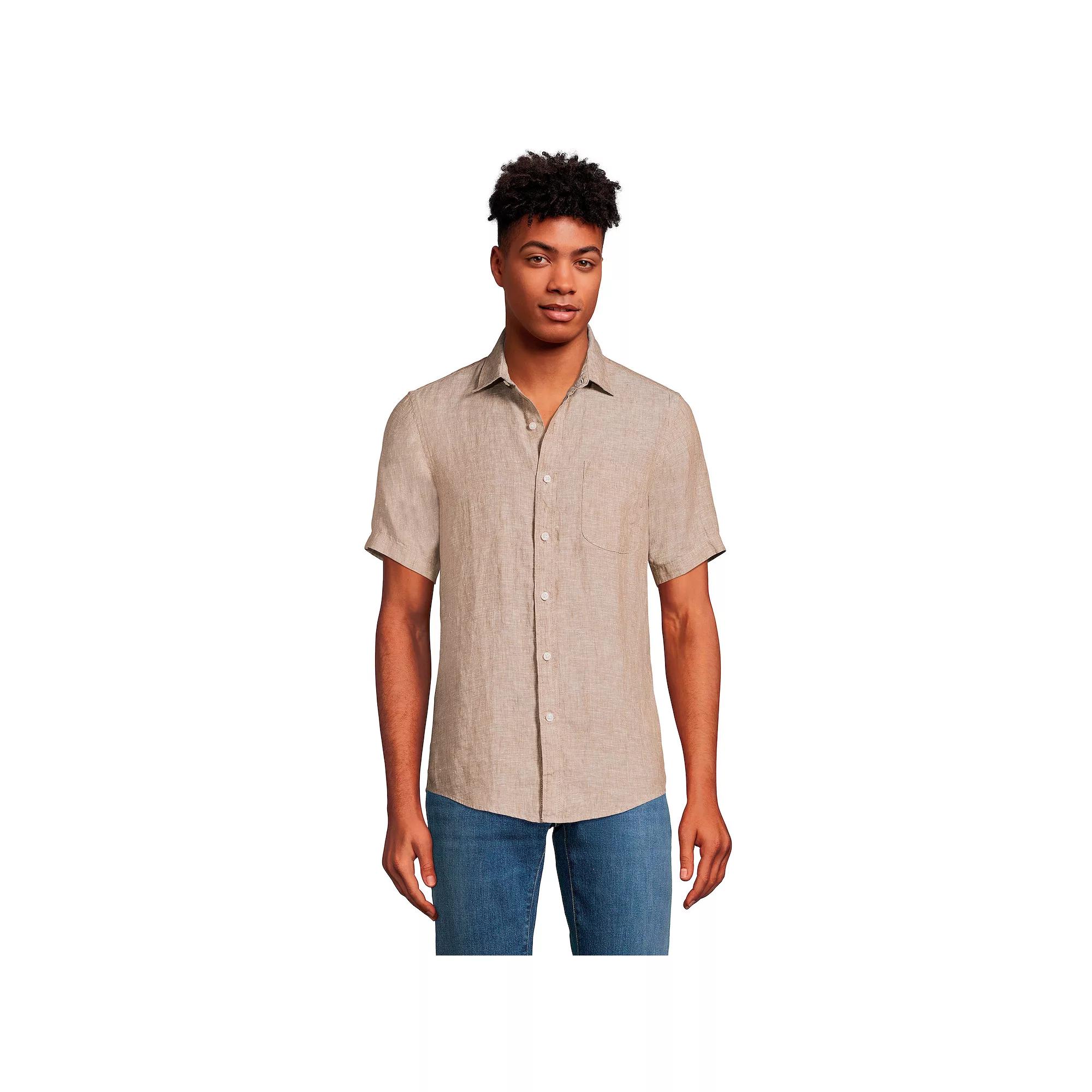 Mens Lands End Traditional-Fit Linen Button-Down Shirt Product Image