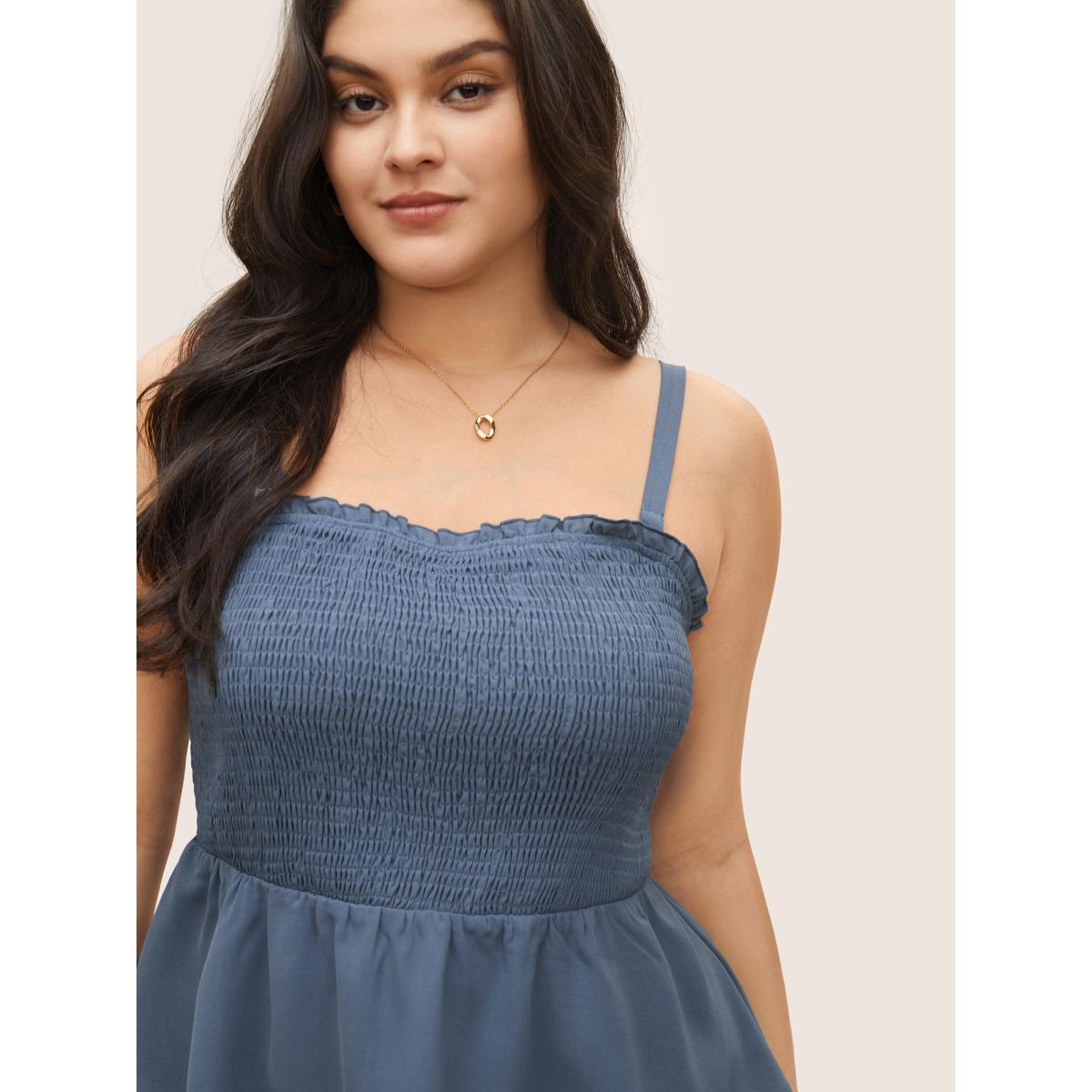 Plus Size Solid Shirred Ruffle Layered Hem Cami Top Women Stone Casual Adjustable Straps Spaghetti Strap Everyday Tank Tops Camis BloomChic 22-24/3X Product Image