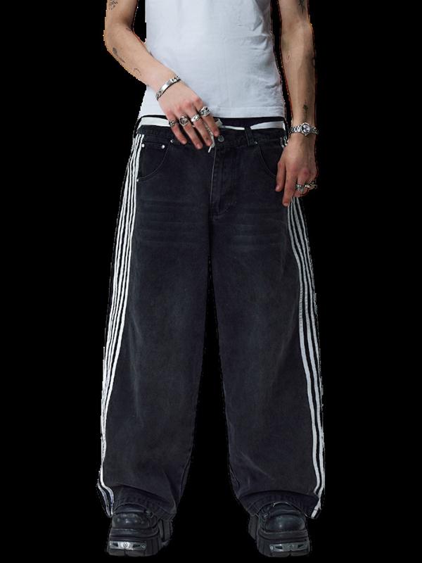 American Retro Street Stripes Loose Jeans Product Image