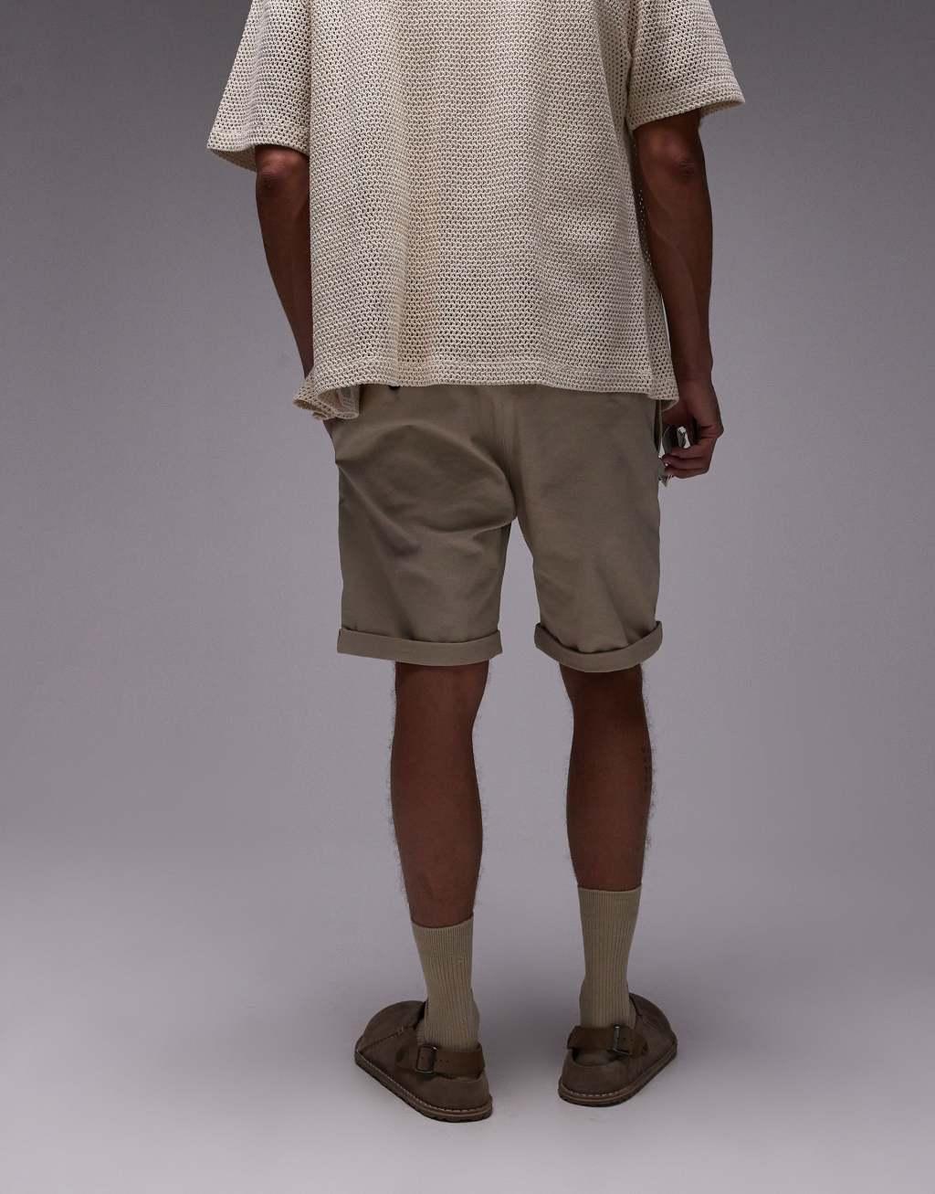 Topman skinny chino shorts in stone Product Image