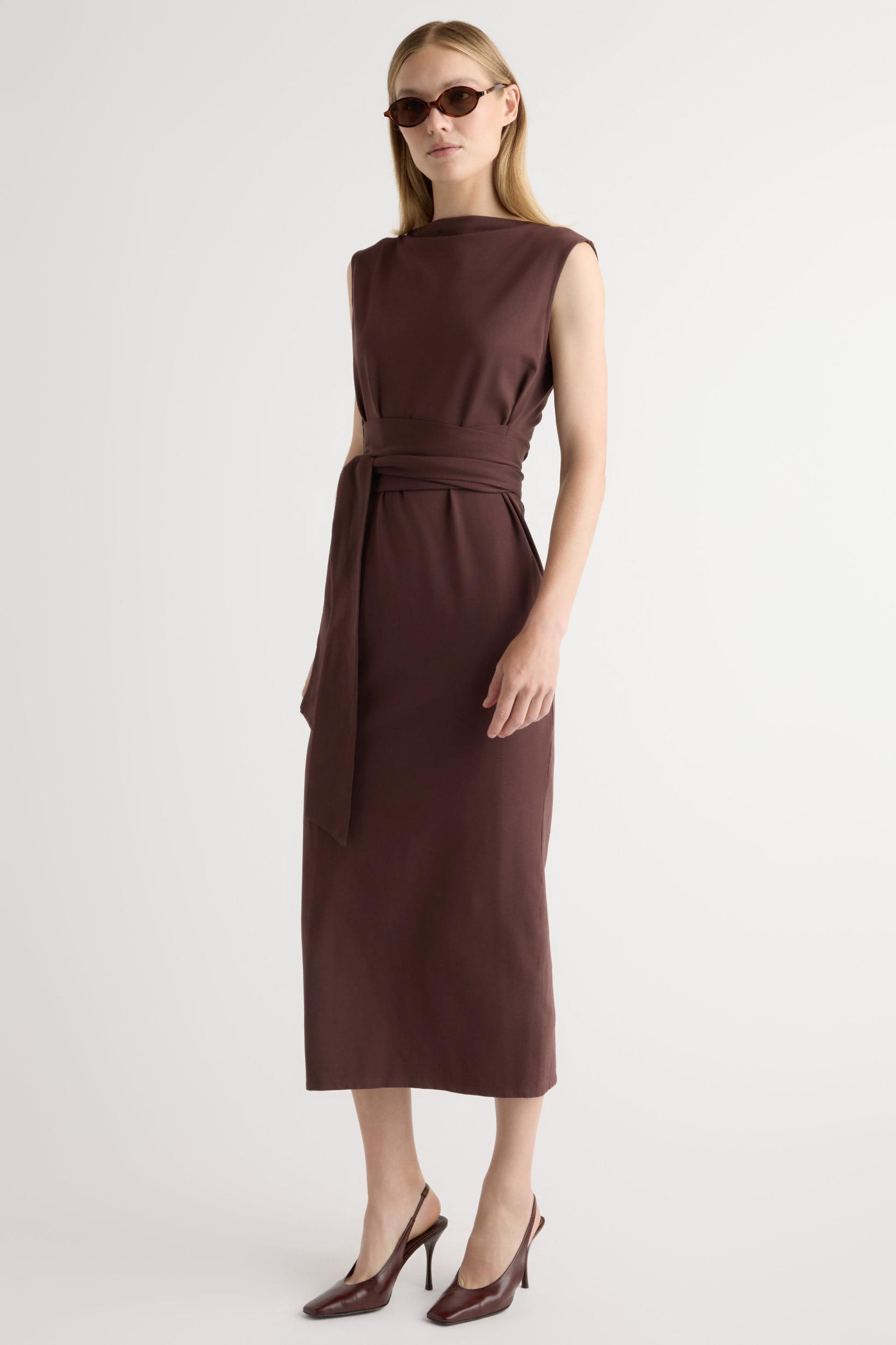 Edina Tie-Front Slit-Neck Dress Product Image