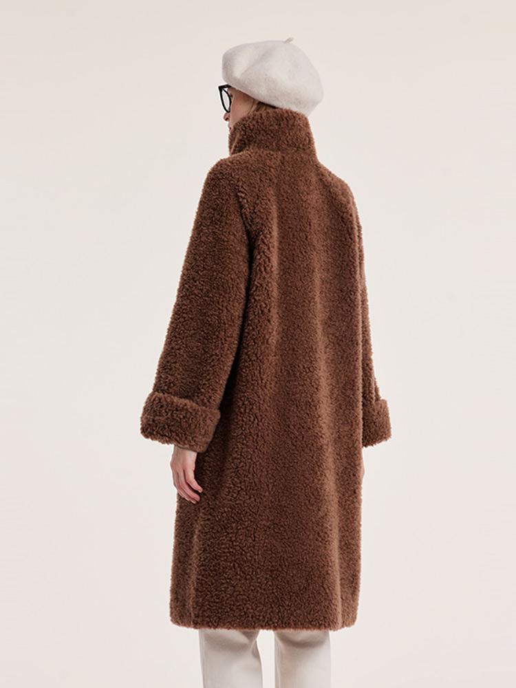 Pure Wool Lapel Velour Long Women Coat Product Image