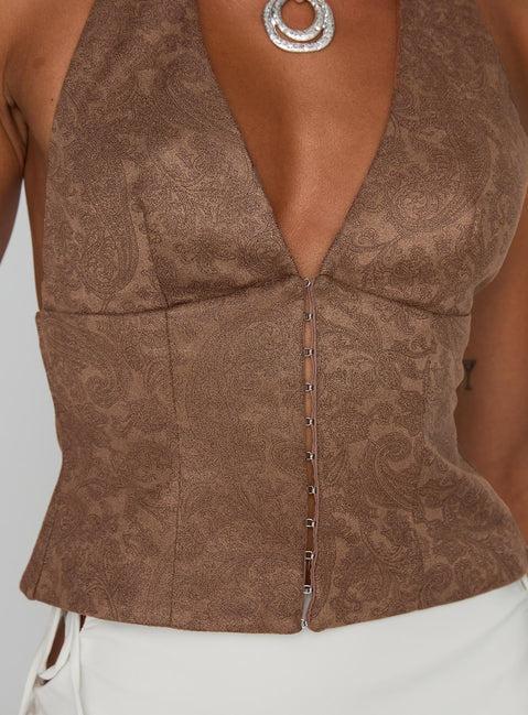 Down The Line Halter Top Brown Product Image