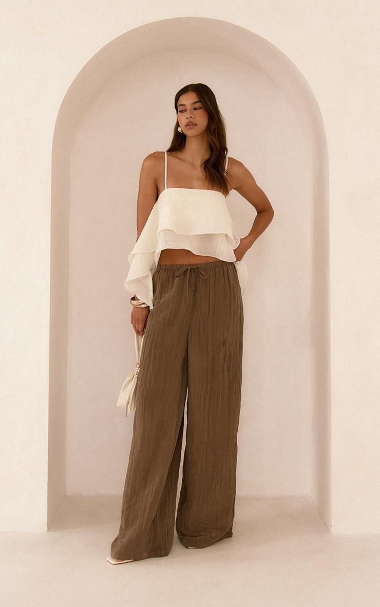 Chocolate Crinkle Satin Drawstring Low Rise Pants Product Image