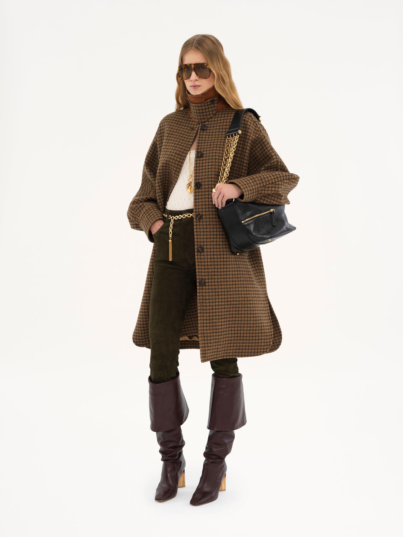 Oversized mid-length coat in check wool Product Image