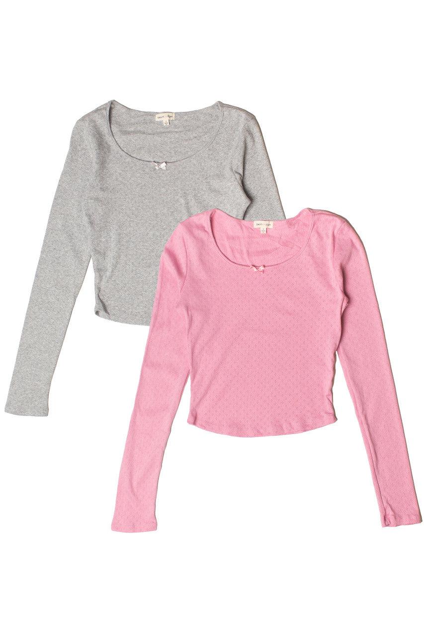 Long Sleeve Pointelle Bow Top Product Image