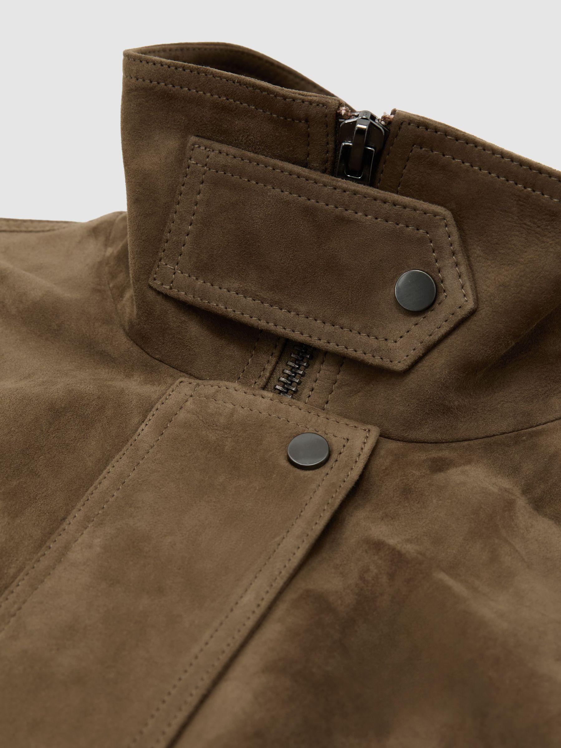 Petite Suede Funnel-Neck Bomber Jacket in Neutral Product Image