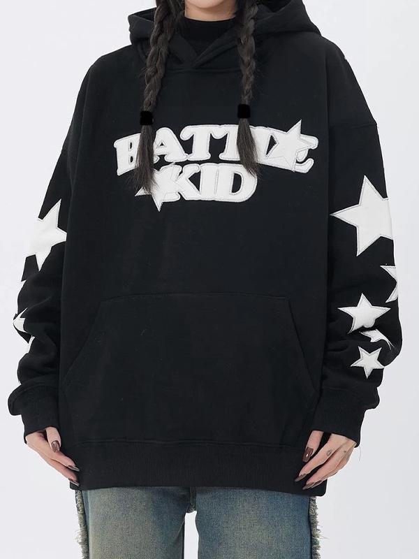 Street Letter Star Print Oversized Hoodie Product Image