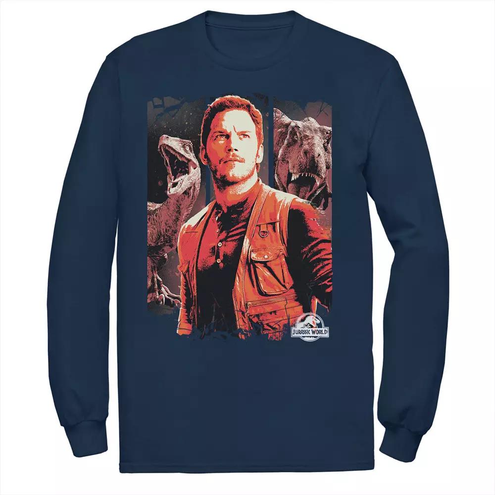 Men's Jurassic World Two Owen and Dinosaurs Red Hue Panel Portrait Tee,  Product Image