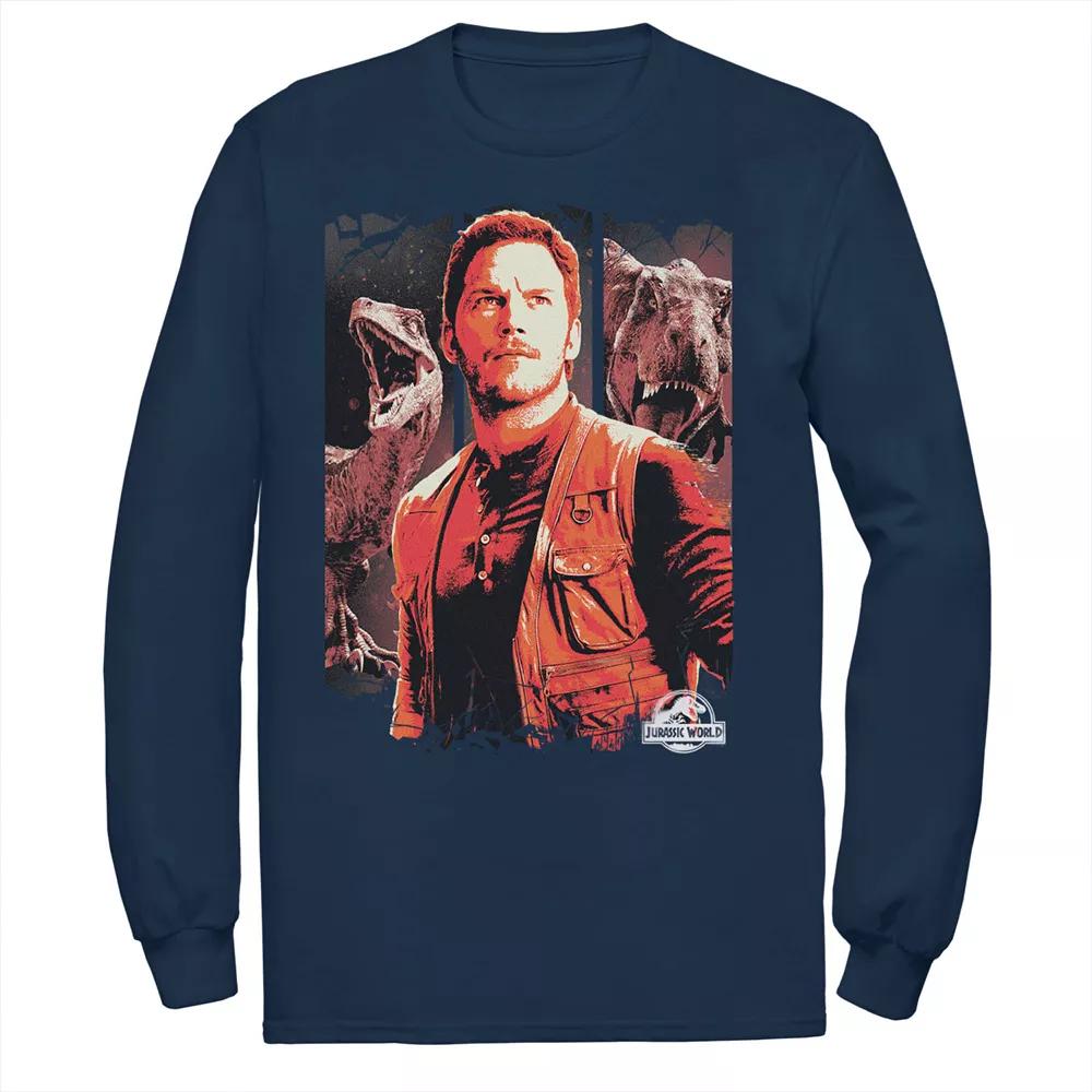 Men's Jurassic World Two Owen and Dinosaurs Red Hue Panel Portrait Tee,  Product Image