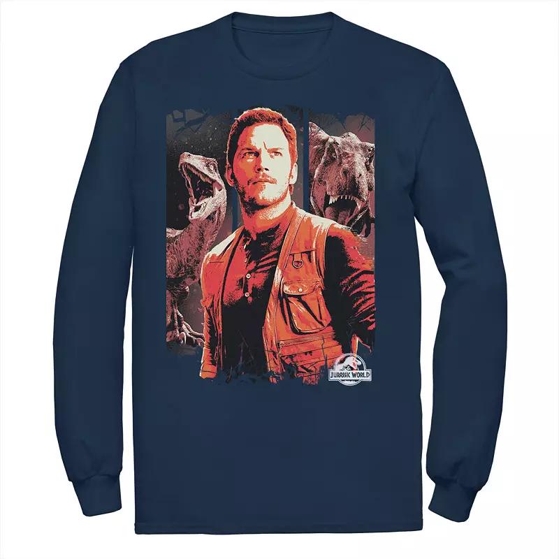 Men's Jurassic World Two Owen and Dinosaurs Red Hue Panel Portrait Tee,  Product Image