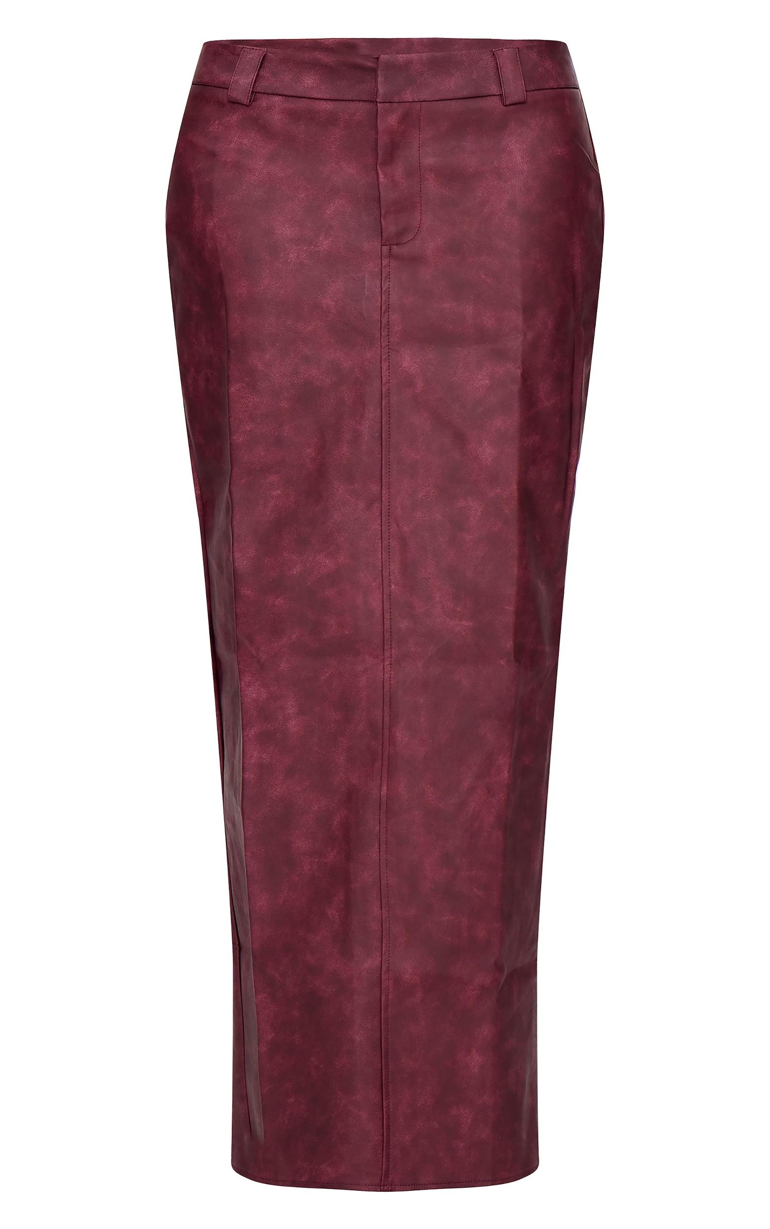 Burgundy Washed Faux Leather Maxi Skirt Product Image