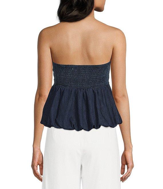 GB Strapless Denim Bubble Hem Peplum Top Product Image