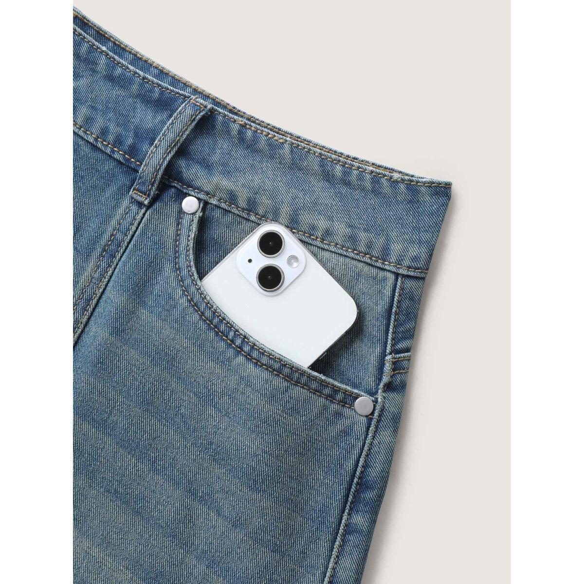 Plus Size Vintage Wash A-Line Denim Maxi Skirt Women Denimblue Casual No stretch Medium Wash 12/L Slanted pocket Leisure Denim Skirts BloomChic Product Image