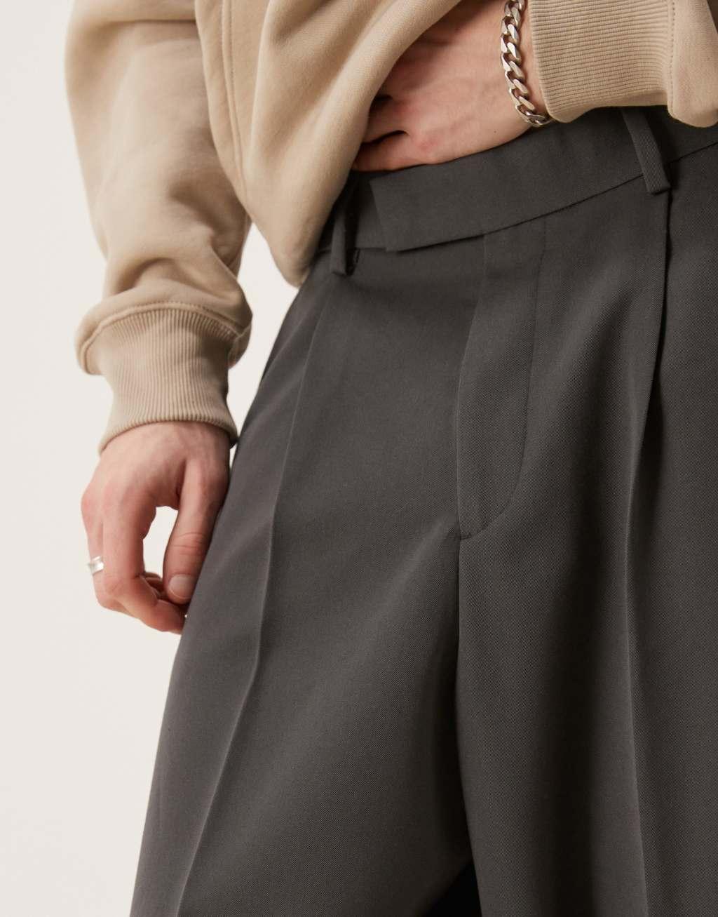 ASOS DESIGN smart extreme wide leg pants with front pleats in charcoal Product Image