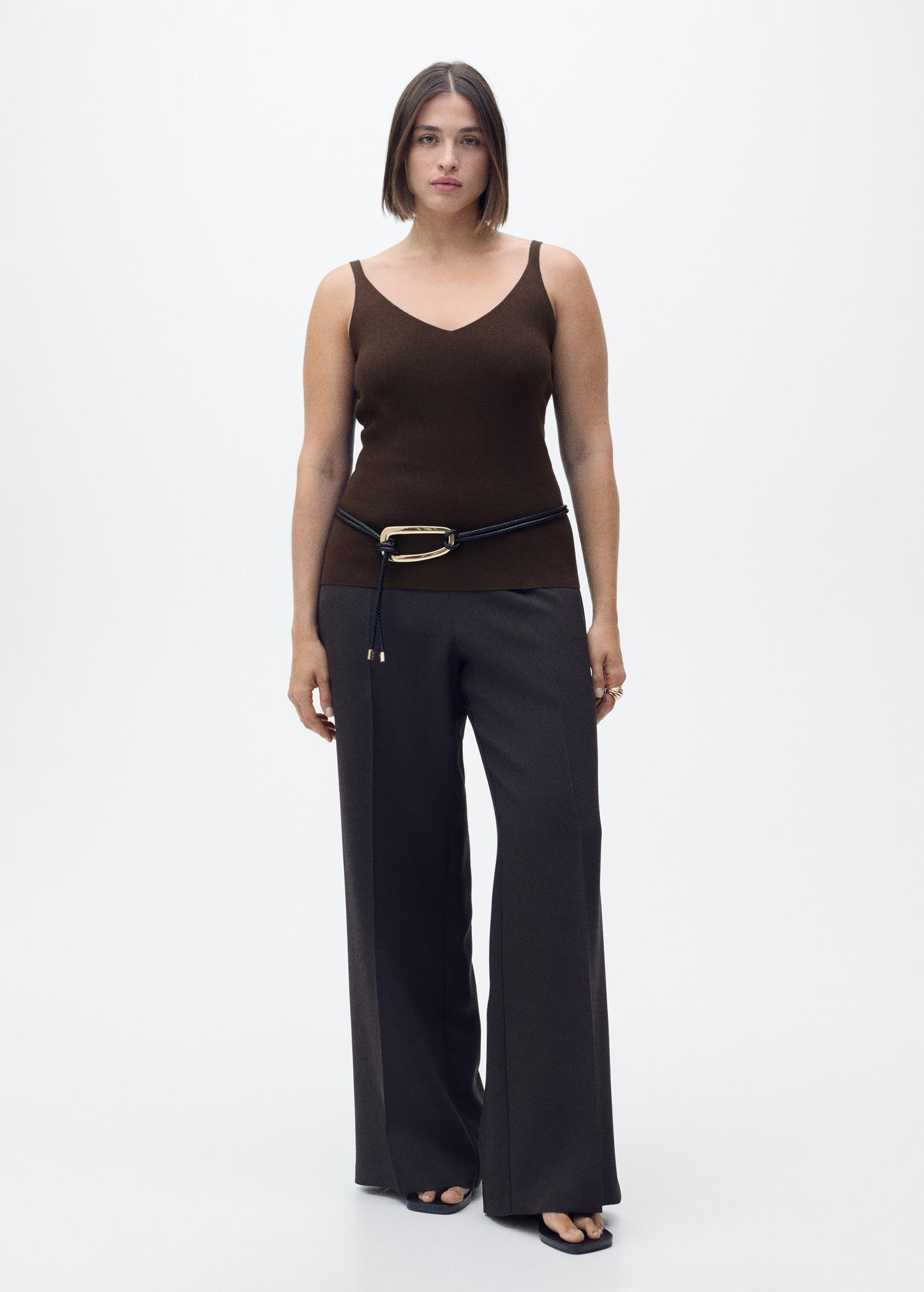 V-neck knit top - Women | MANGO USA Product Image