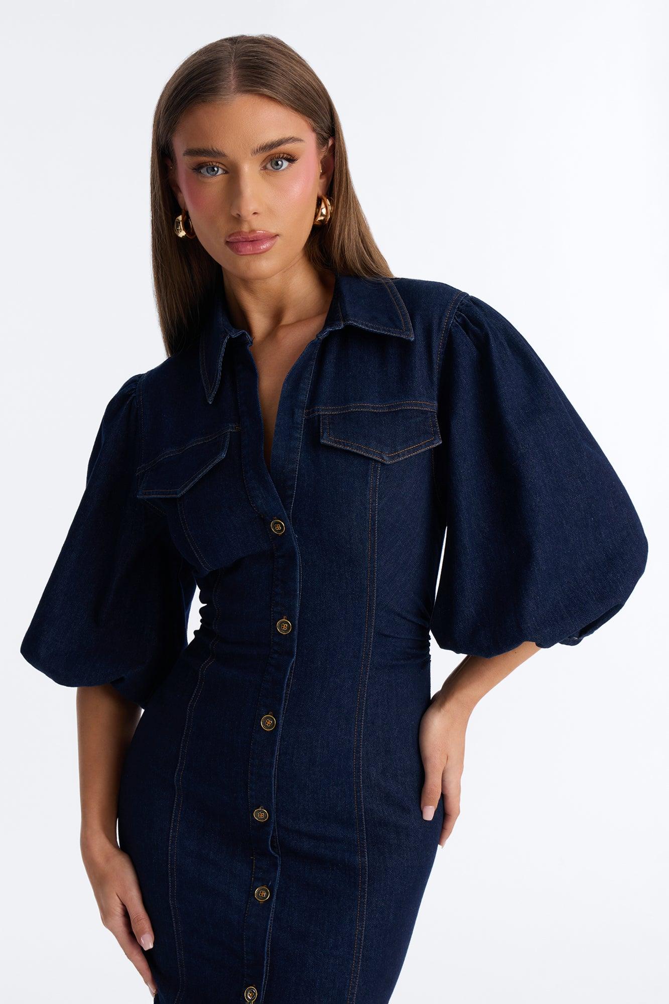 Haven Denim Midi Dress - Dark Wash Female Product Image