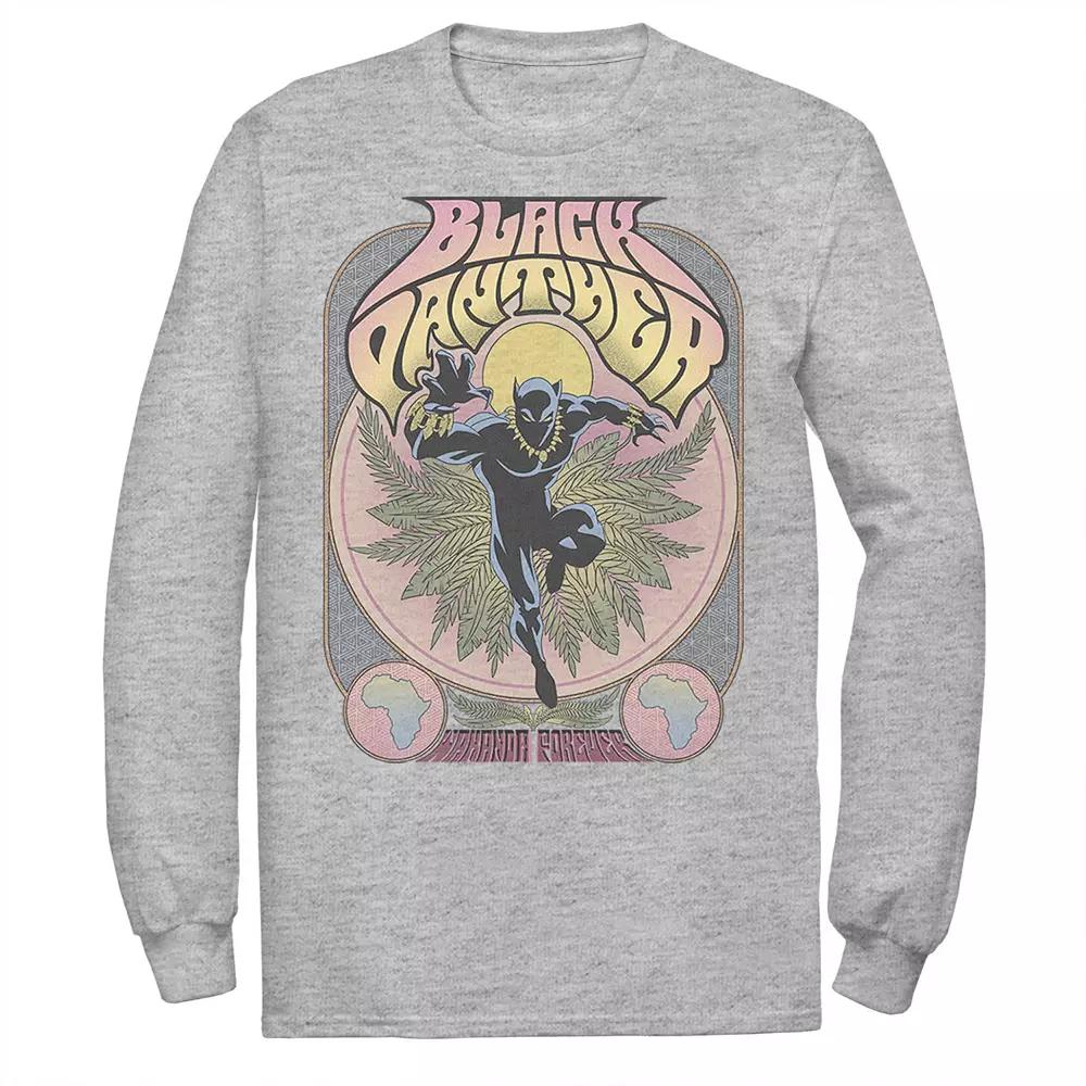 Men's Marvel Marvel Black Panther Vintage 70's Poster Style Long Sleeve Graphic Tee, Size: XXL, Athletic Grey Product Image