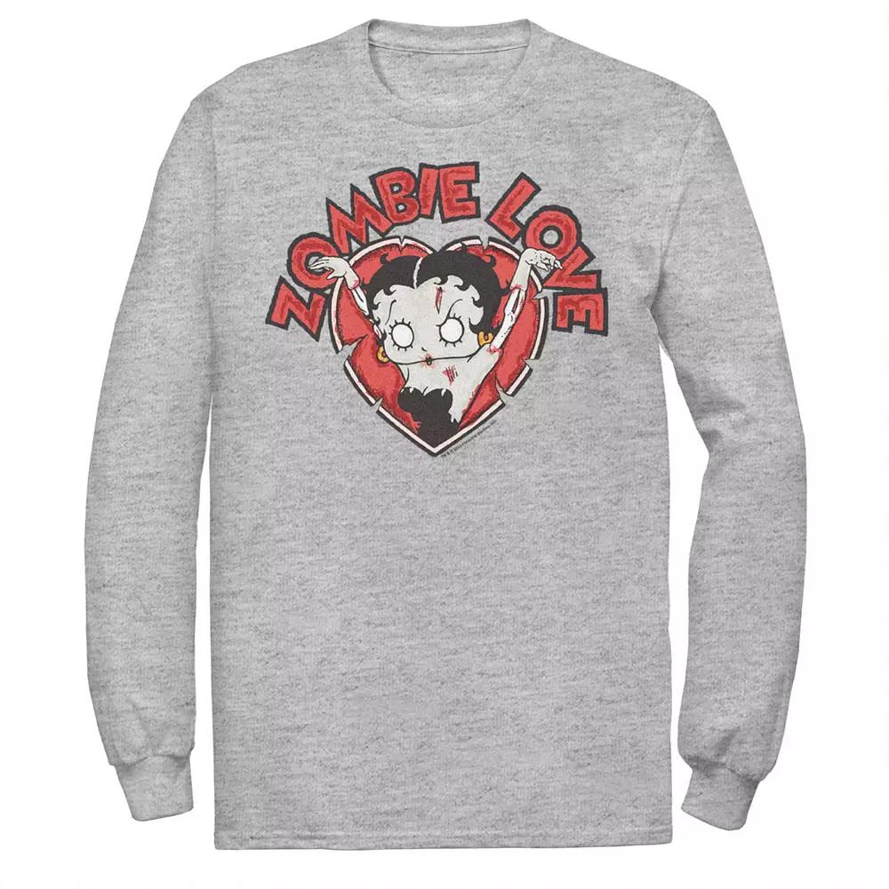 Men's Betty Boop Halloween Zombie Love Heart Long Sleeve Graphic Tee,  Product Image