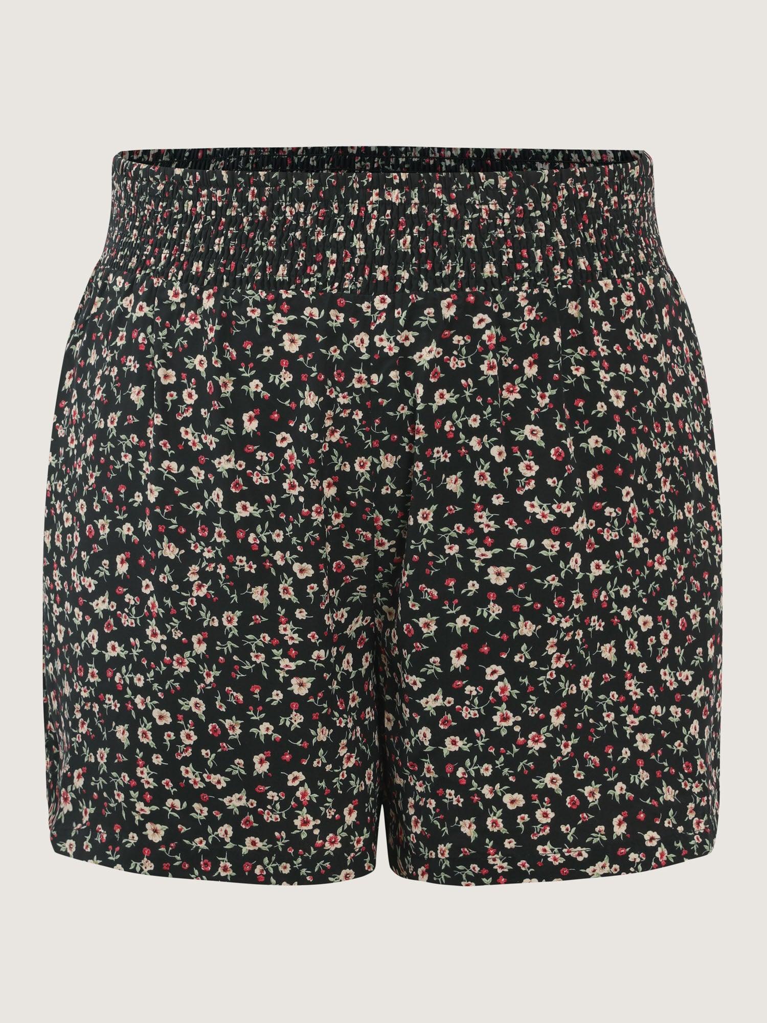 Micro Floral Print Shirred Waist Shorts Female Product Image