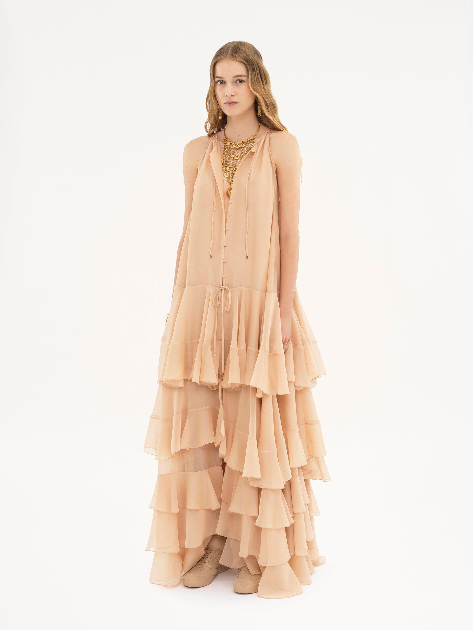 Tiered maxi dress in silk georgette Product Image
