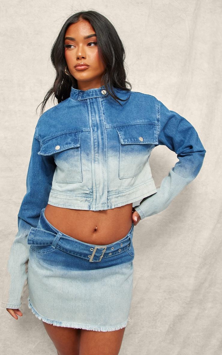 Blue Ombre Denim Belted Mini Skirt Product Image