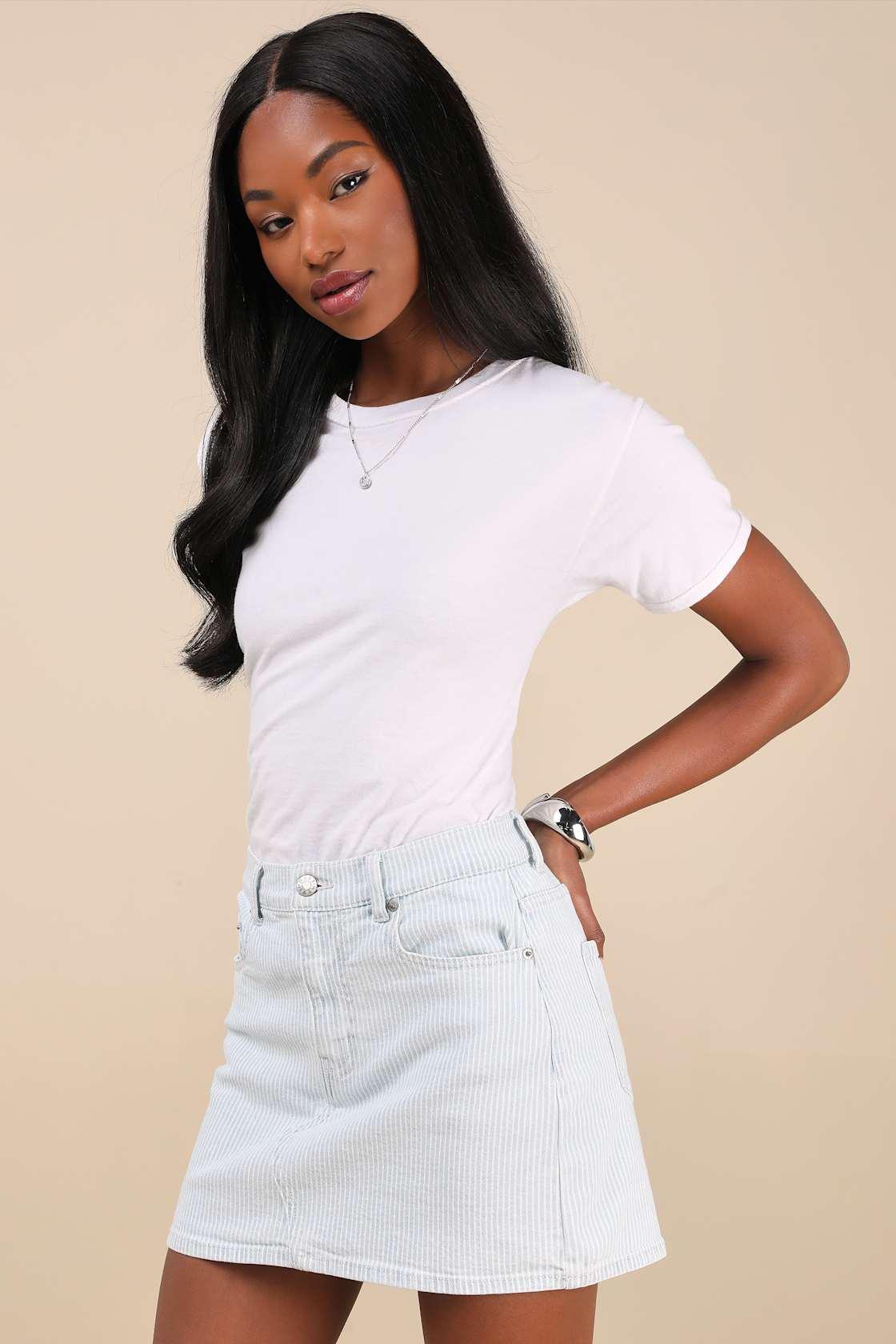 Malibu Light Wash Striped Denim Mini Skirt Product Image