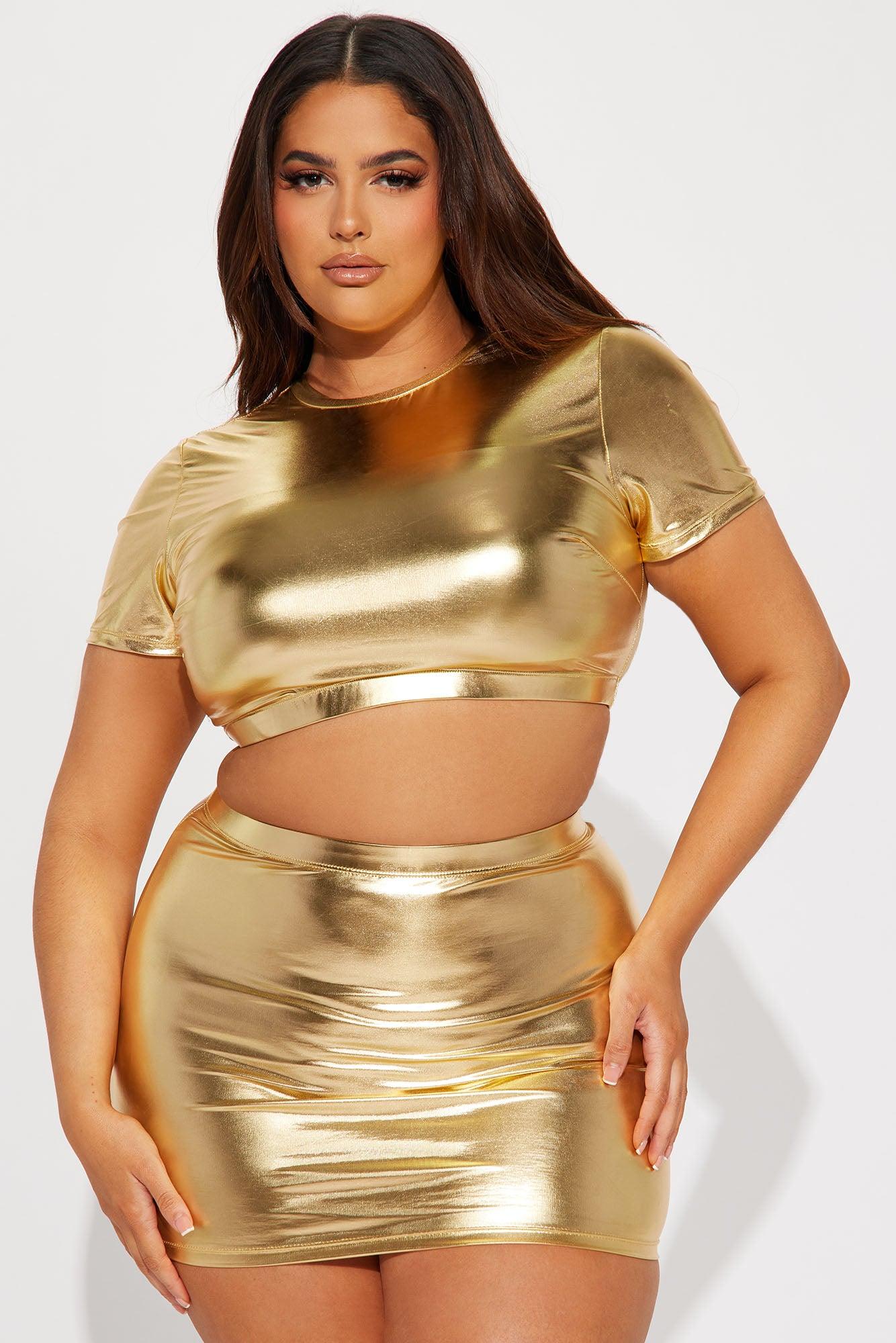 Maui Mix And Match Metallic Swim Skirt Bikini Bottom - Gold Product Image