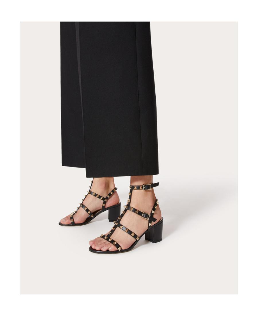 VALENTINO GARAVANI Valentino Rockstud Caged 90 Leather Ankle Strap Sandal In Black Product Image