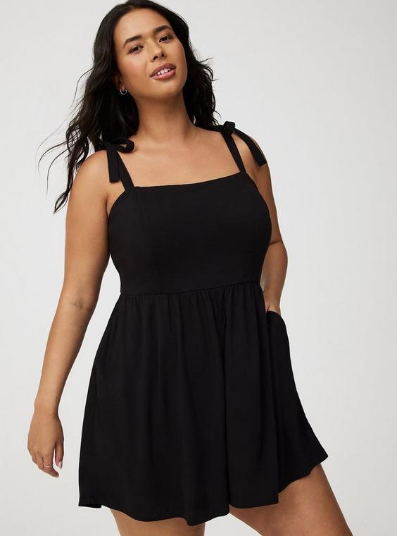 Rayon Slub Tie-Strap Romper Product Image