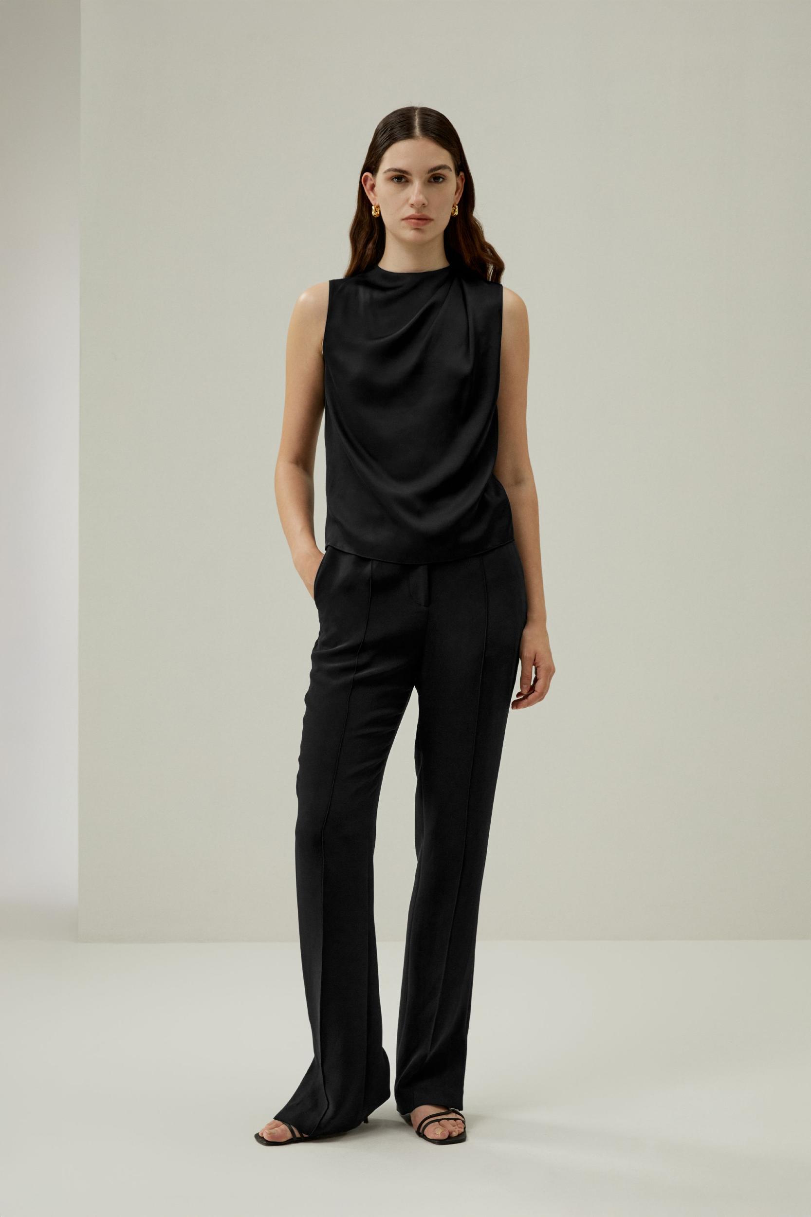 LILYSILK Silk Sleeveless Top - for Women - Black Silk Double Joe - Distinctive Half-Turtleneck Tops L Product Image