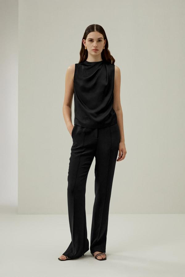 LILYSILK Silk Sleeveless Top - for Women - Black Silk Double Joe - Distinctive Half-Turtleneck Tops L Product Image