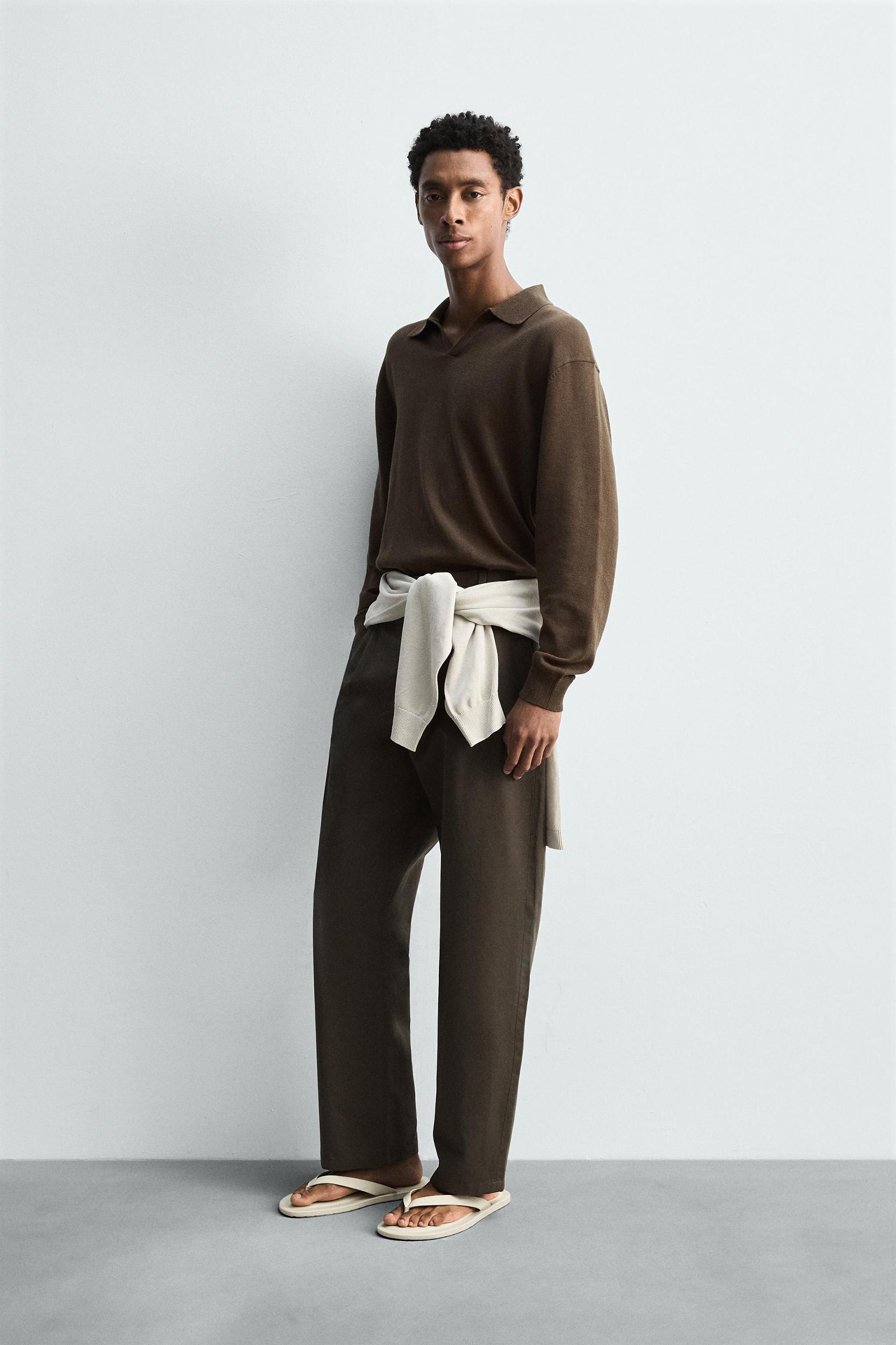 COTTON - LINEN PLEATED PANTS Product Image