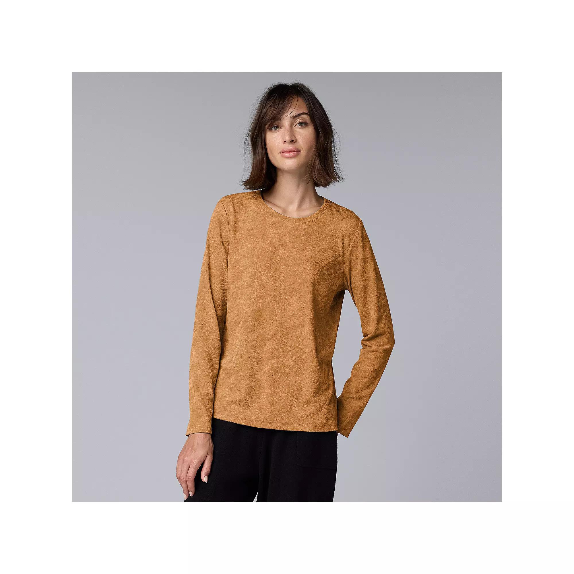 Women's Simply Vera Vera Wang Long Sleeve Crew Neck Tee, Size: Large, Medium Bronze Grey Product Image