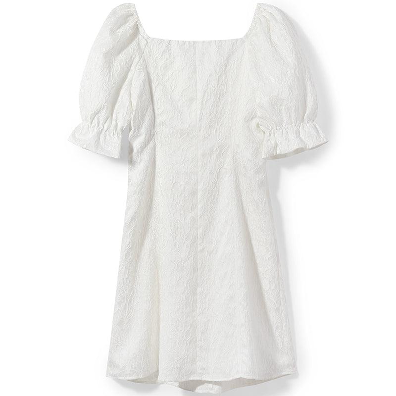 Ruffle Sleeve Square Neck Jacquard Midi Dress Product Image