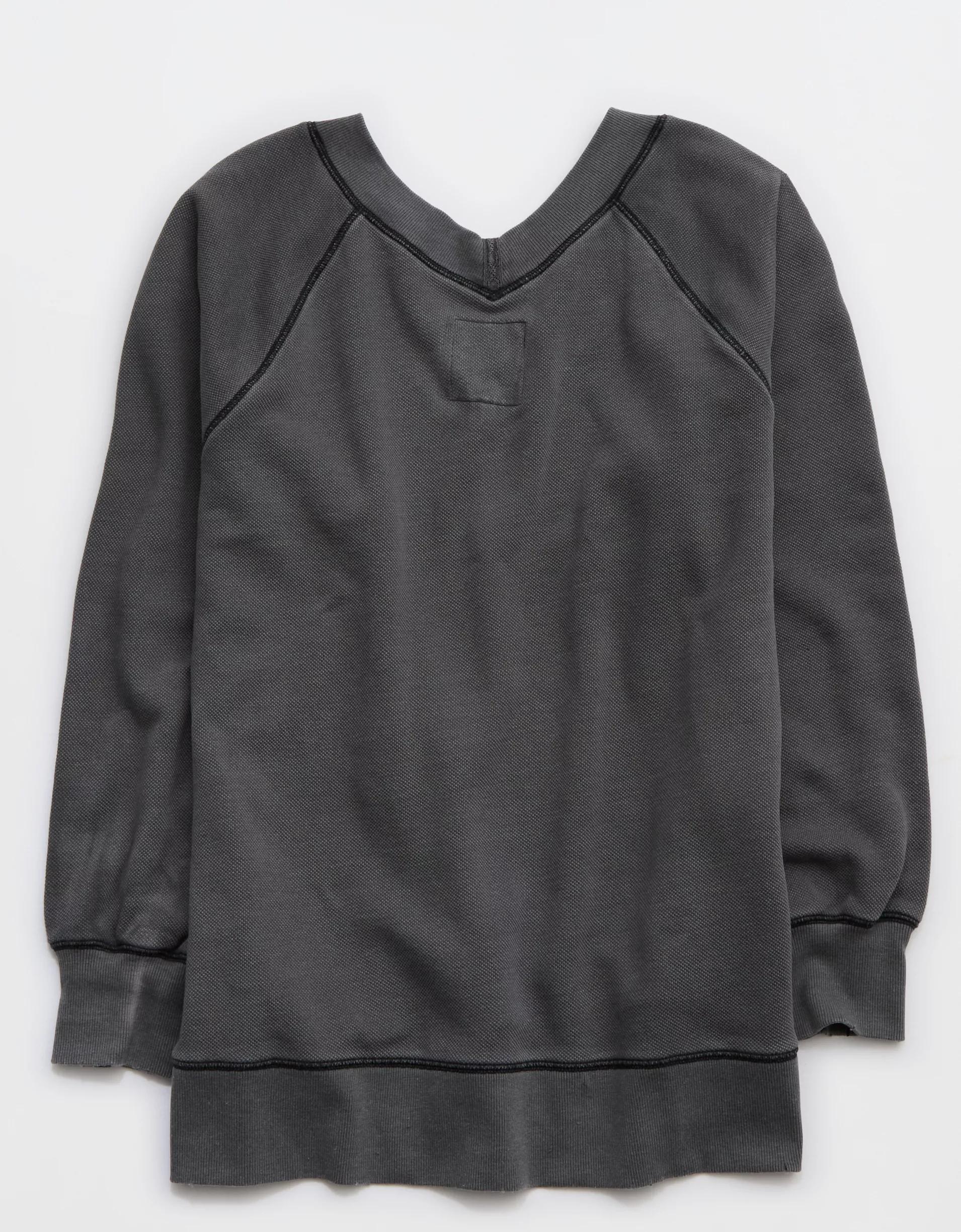 Aerie Downtime Textured V-Neck Sweatshirt Product Image
