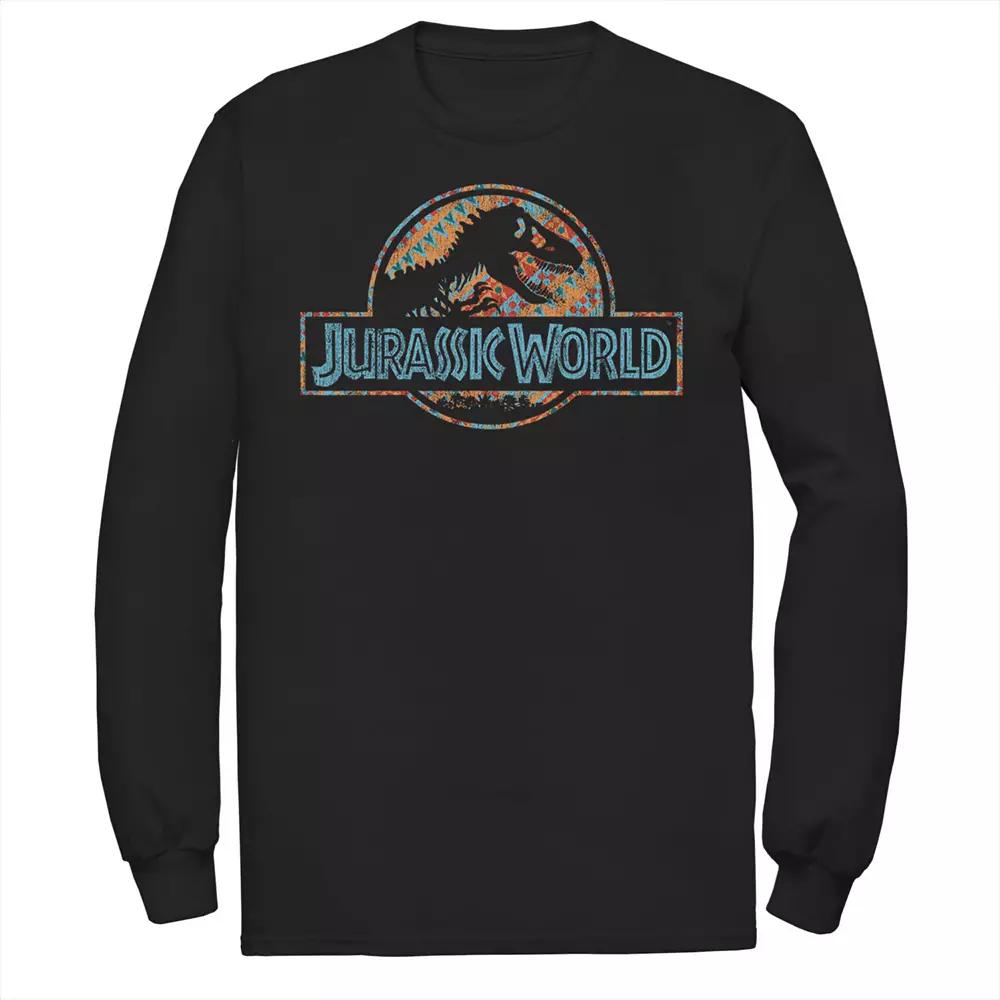 Men's Jurassic World Geometric Shape Pattern Logo Long Sleeve Graphic Tee,  Product Image